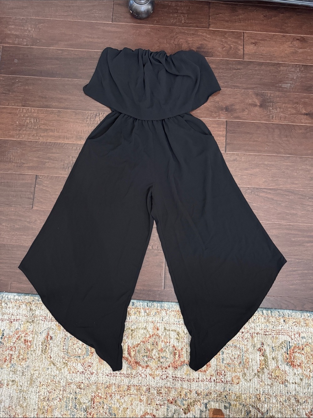 Strapless Black Wide-Leg Jumpsuit with Pockets — Women's Romper / cover up